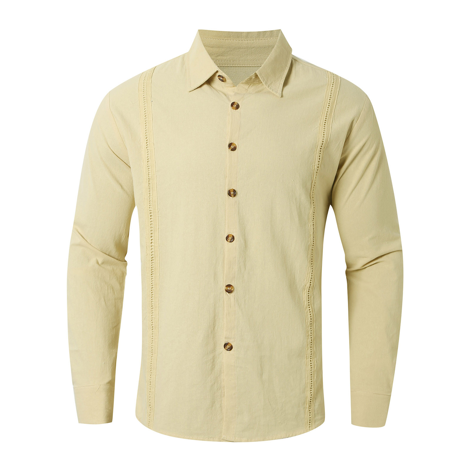 thumbnail image 2 of Camisa de manga larga con solapa y cuello de botón para hombre - Prenda informal para vacaciones, tejido de poliéster, versátil para interior y exterior - Tallas S-XXXL, 2 of 5